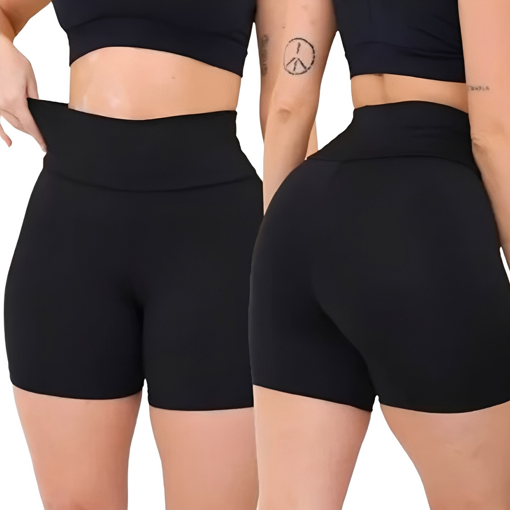 Shorts Fitness Canelado em Poliamida – Academia, Zero Transparência, Cintura Ultra Alta – Feminino P/M e G/GG