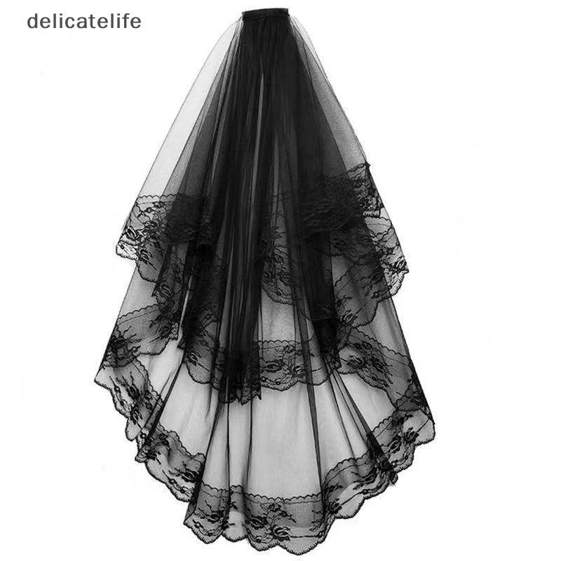 Véu De Noiva De Renda De Duas Camadas Bla Véus De Casamento Com Pente Curto Cosplay Traje Acessórios De Cabelo