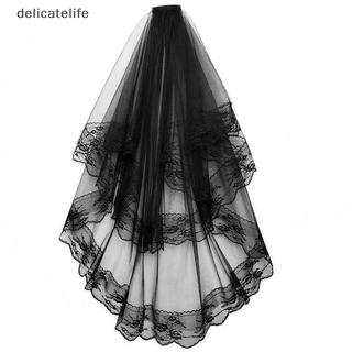 Véu De Noiva De Renda De Duas Camadas Bla Véus De Casamento Com Pente Curto Cosplay Traje Acessórios De Cabelo