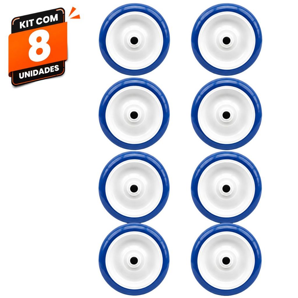 Kit 8 Rodas Rodinhas Carrinho Supermercado Mercado Ajax 5" PVC Azul 120kg Alta Resistência para Carrinhos Comerciais