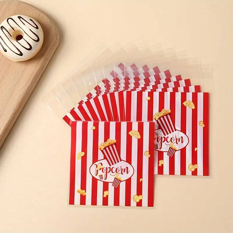 maoting } 50/100pcs Sacos De Design De Pipoca 13 * 10cm Vermelho Branco Listra Autovedantes De Plástico Biscoitos Doces 