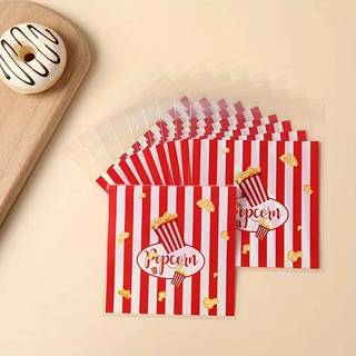 maoting } 50/100pcs Sacos De Design De Pipoca 13 * 10cm Vermelho Branco Listra Autovedantes De Plástico Biscoitos Doces 