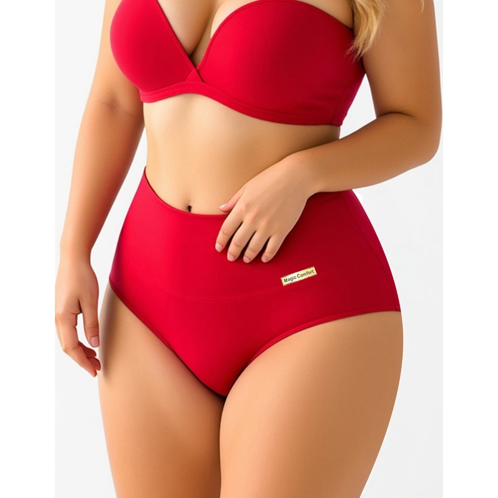 5 Calcinha Cós Alto Plus Size Modeladora Microfibra Confortável Magic Confecção Atacado Revenda Promoção Feminina