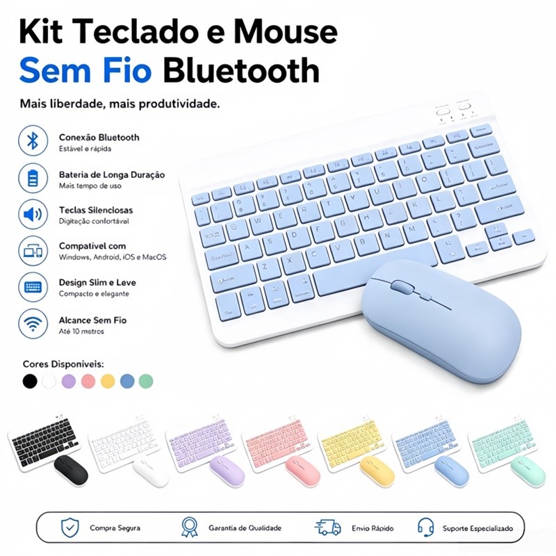 Kit Teclado E Mouse Bluetooth 5.2 Compatível Pc iPhone Android Design Ergonômico Precisão para PC e Notebook Janoclick