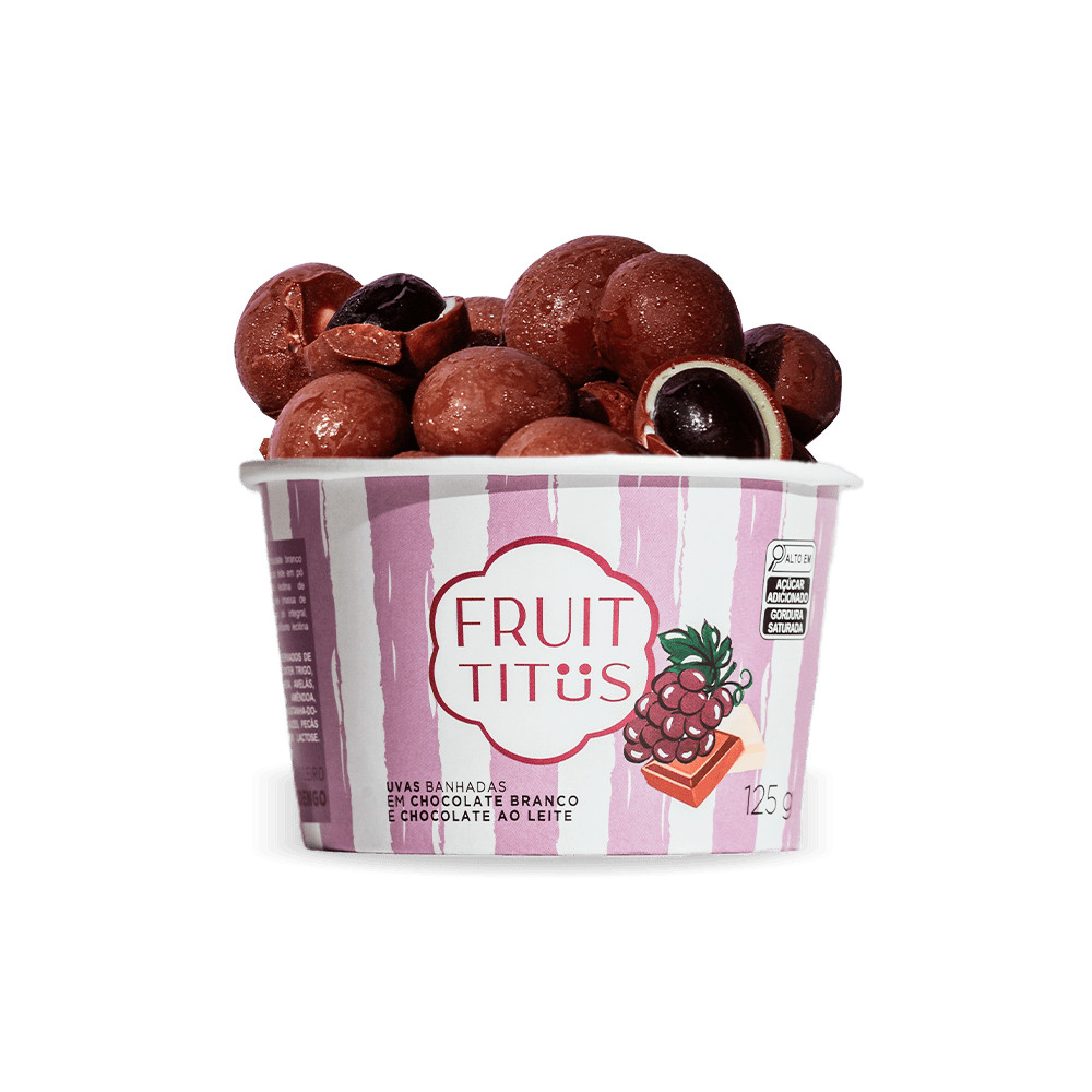 Fruit-Titüs Uvas banhadas em chocolate branco e chocolate ao leite 125g