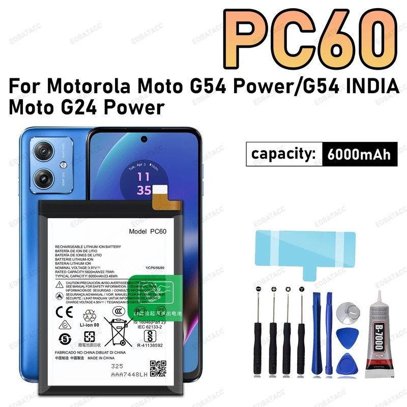 100 % Nova Bateria De Alta Qualidade PC60 6000mAh Para Motorola MOTO G24 G54 5G/
