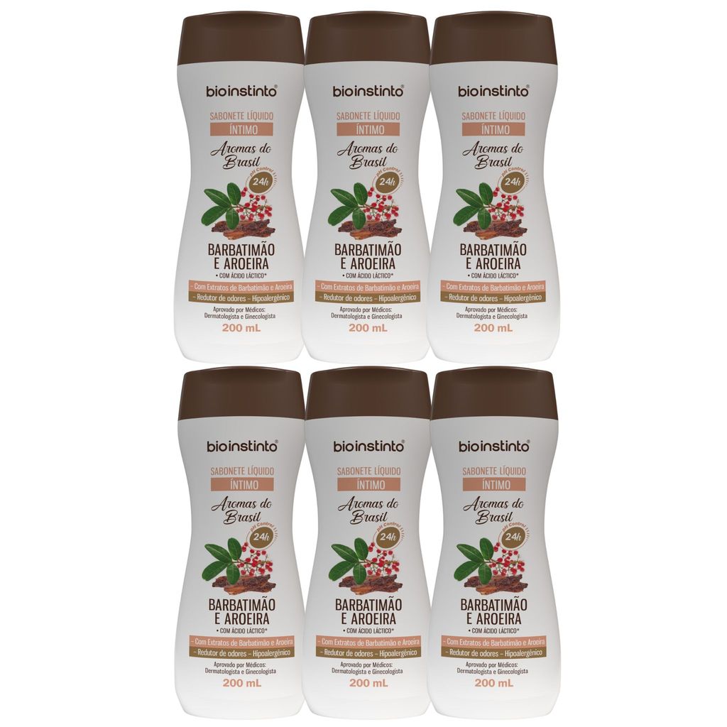 Kit 6 Sabonete Líquido Íntimo Barbatimão e Aroeira 200ml - Bio Instinto