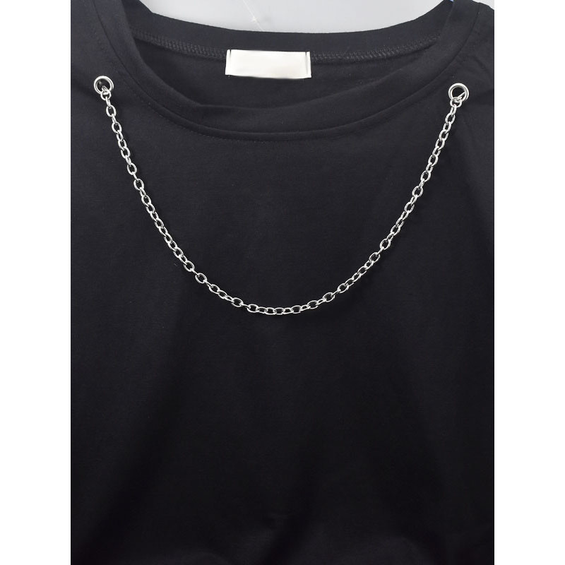 Camiseta moletom fivela plana pendurado corrente simples All-Match elegante masculino único fivela dupla roupas colar mo