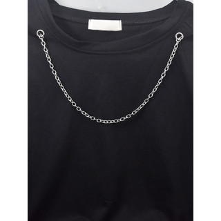 Camiseta moletom fivela plana pendurado corrente simples All-Match elegante masculino único fivela dupla roupas colar mo