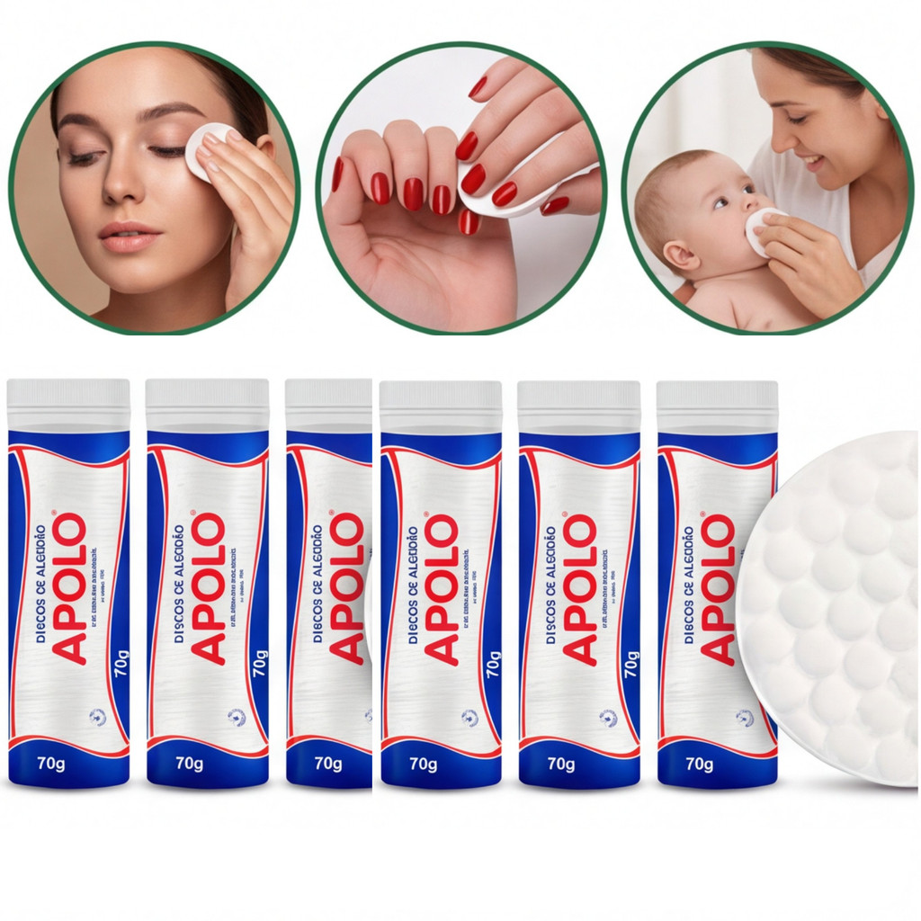 Kit 6 Algodão Disco Apolo 70g  Limpeza Facial  Removedor Maquiagem Esmaltes