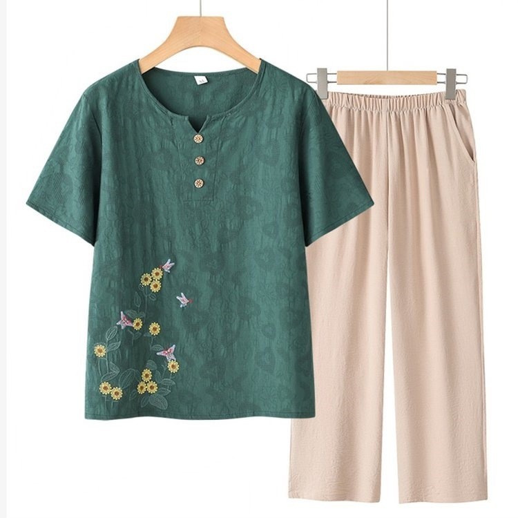Novo estilo roupas para idosos roupas femininas estilo fino roupas de mãe 2026 camiseta feminina de manga curta idosos t
