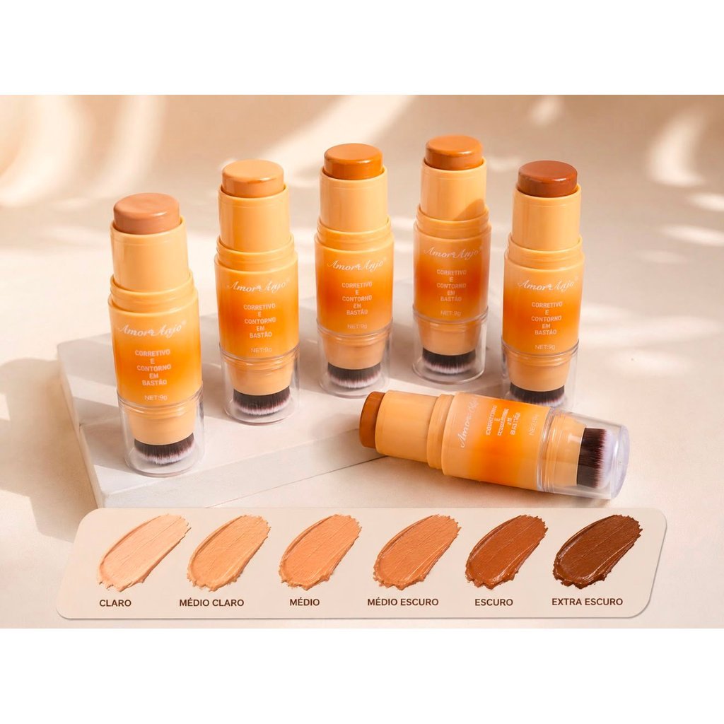 Kit c/6 uni Corretivo e Contorno em Bastão com Pincel Amor Anjo Longa Duração Alta Cobertura