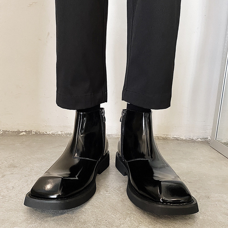 Chelsea botas masculinas com zíper dedo do pé quadrado sapatos masculinos brilhantes de alta qualidade Martin botas curt