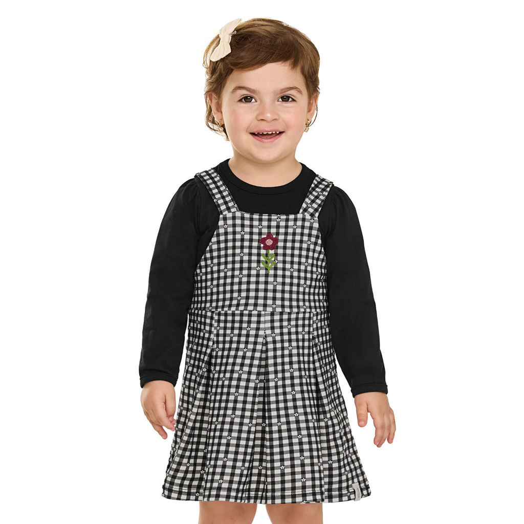 Conjunto Infantil Menina Xadrez Bordado Elian Preto