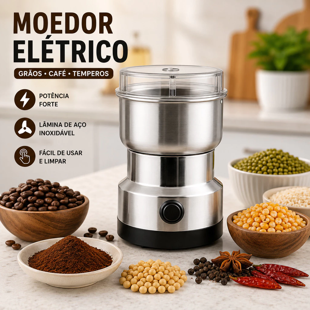 Moedor Multifuncional de Café 110V com Design em Aço Inoxidável 4 Lâminas — imagem 1