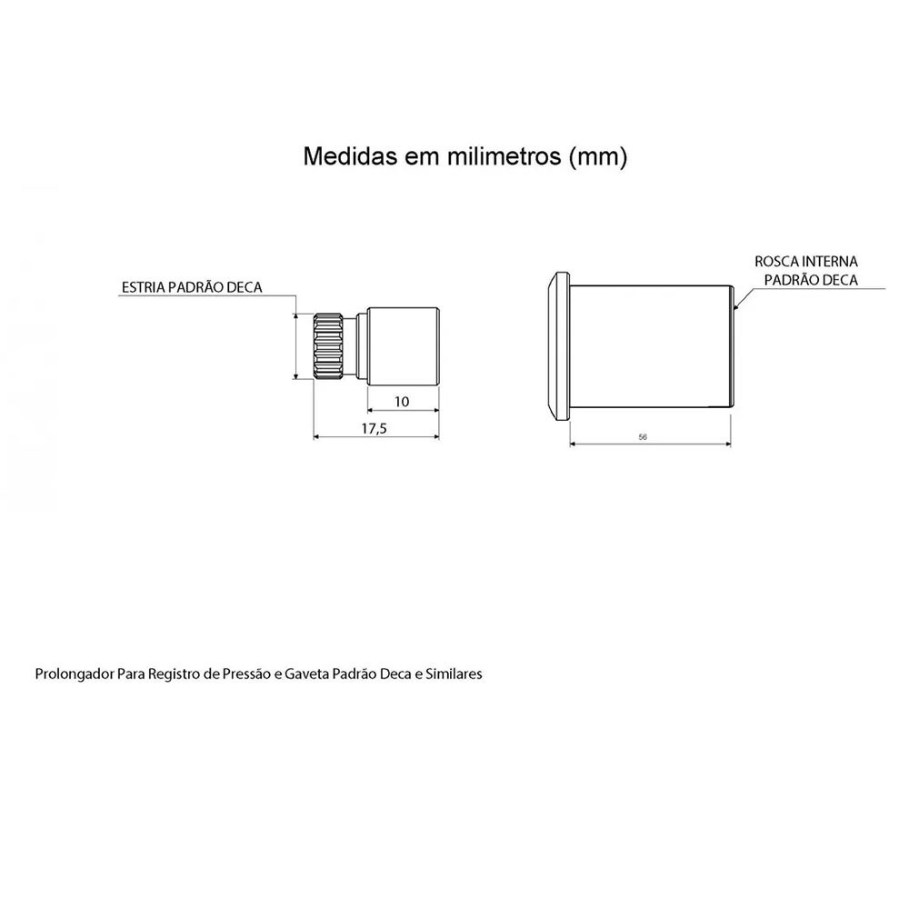 Kit 2 Prolongador Registro Deca Similar Cromado 20mm Estria Reparo Banheiro — imagem 2 de 2