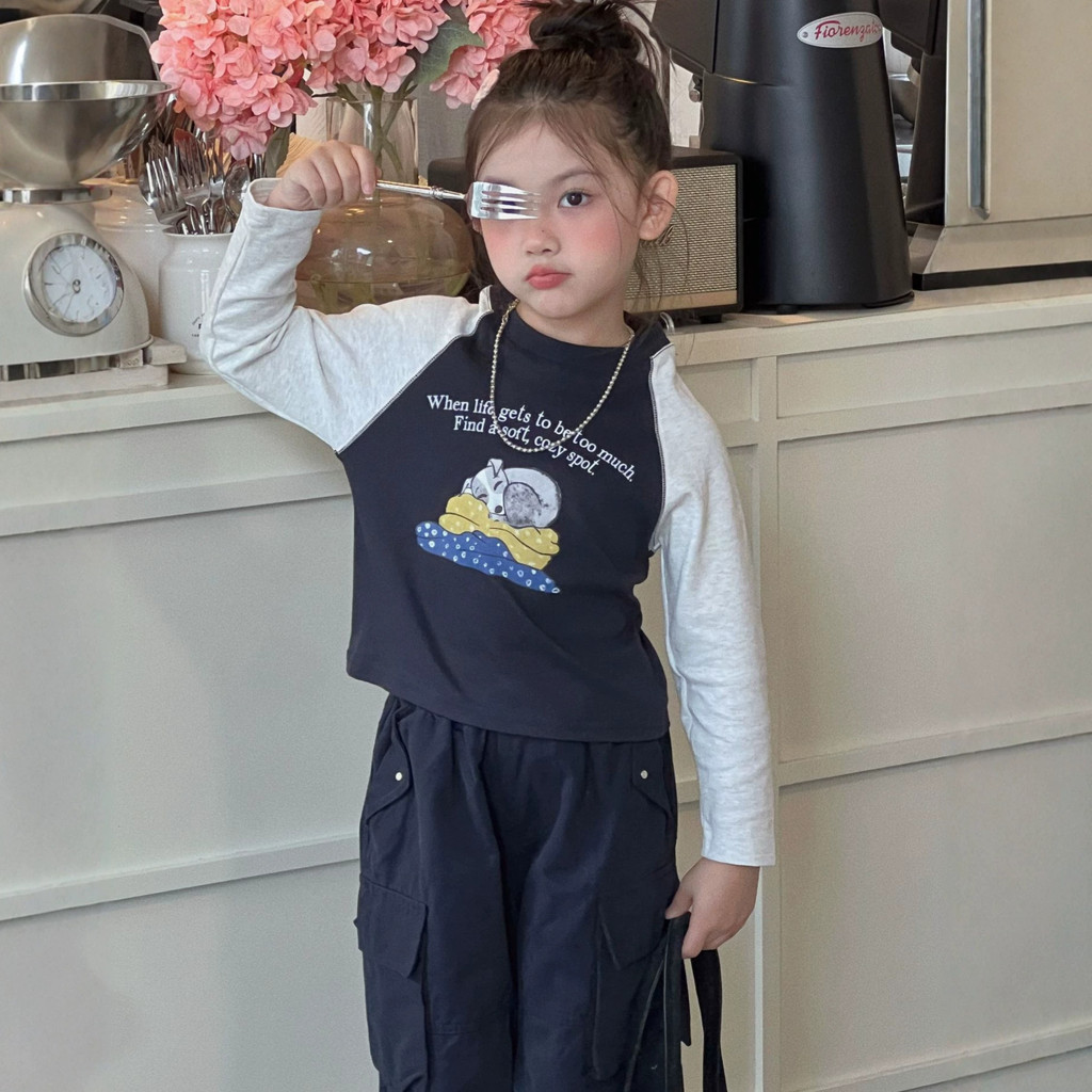 2026 outono novo estilo meninas estilo coreano ternos médio grande crianças moda impressa manga comprida camiseta macacã