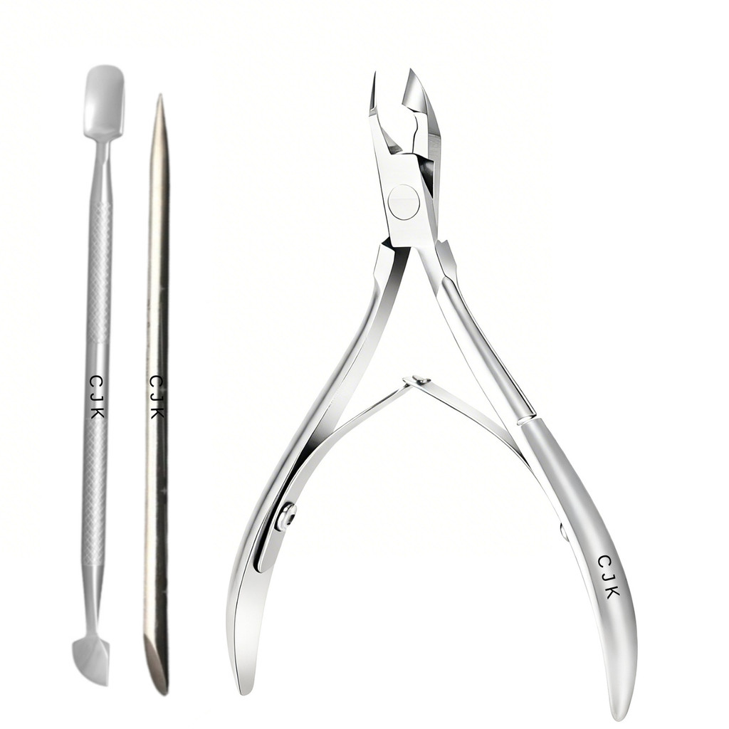 Alicate de cutícula + espatula + palito inox manicure 3 itens. Usar amolecedor de cutícula e esmalte