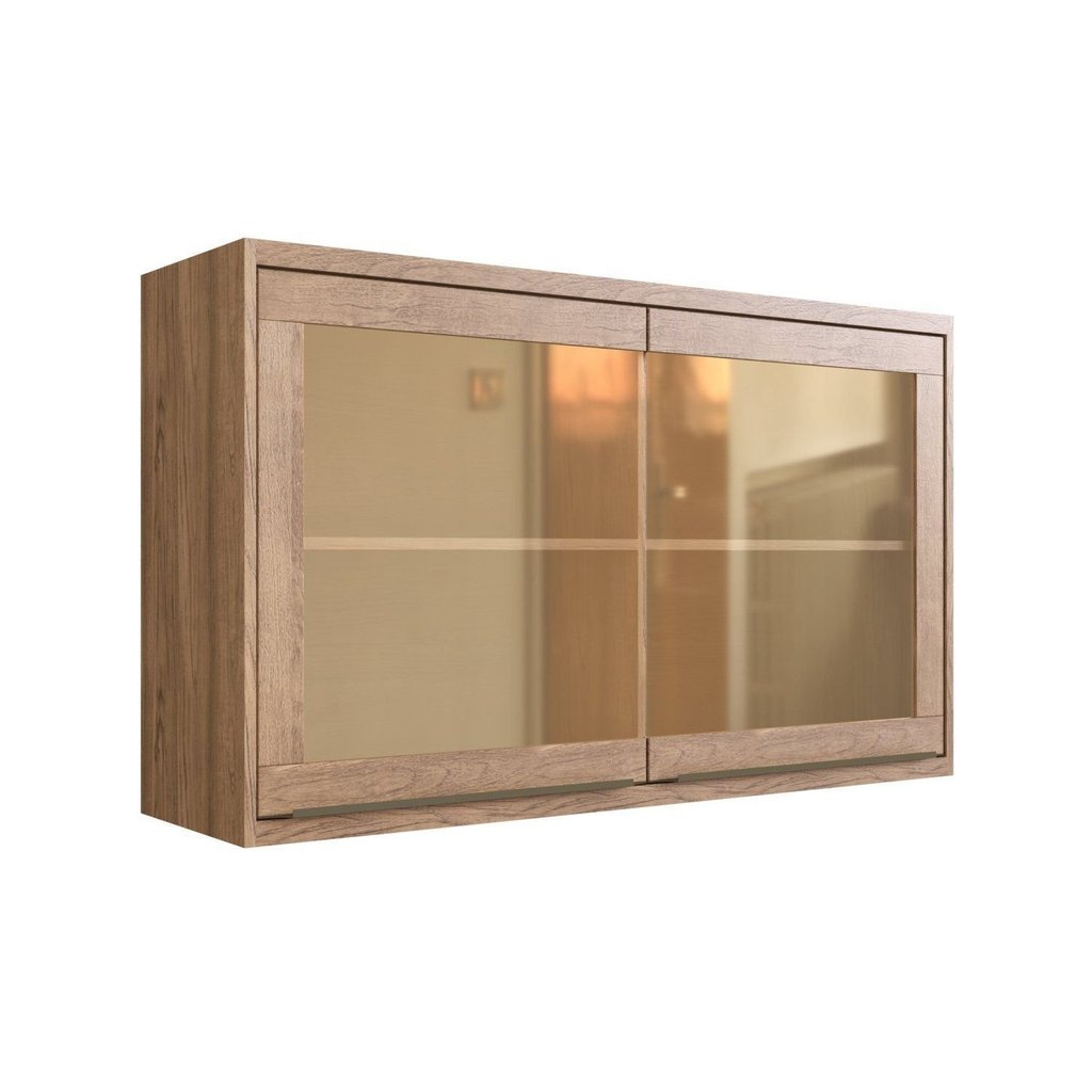 Armário Aéreo para Cozinha com Vidros Reflecta 120cm 2 Portas Viena Bege/Louro Freijó/Argila