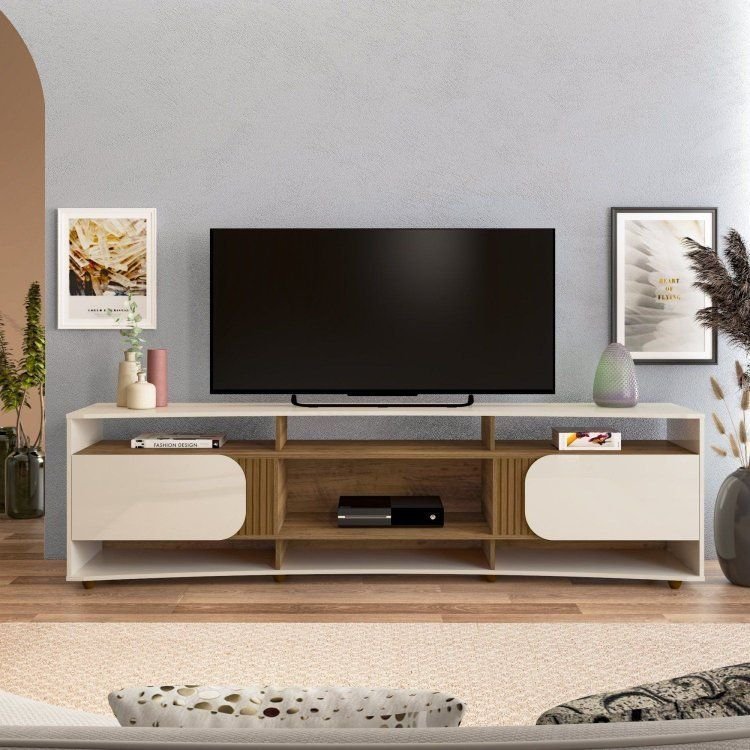 Rack para TV até 86 Polegadas MDF 220cm 2 Portas Elegance Artely Off White/ Pinho Off White/Pinho