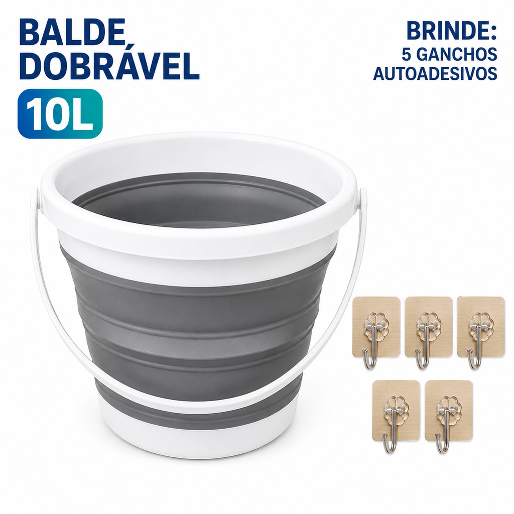 Conjunto Balde Dobrável Redondo 10L + Retangular 26L em Silicone, Compacto e Multiuso