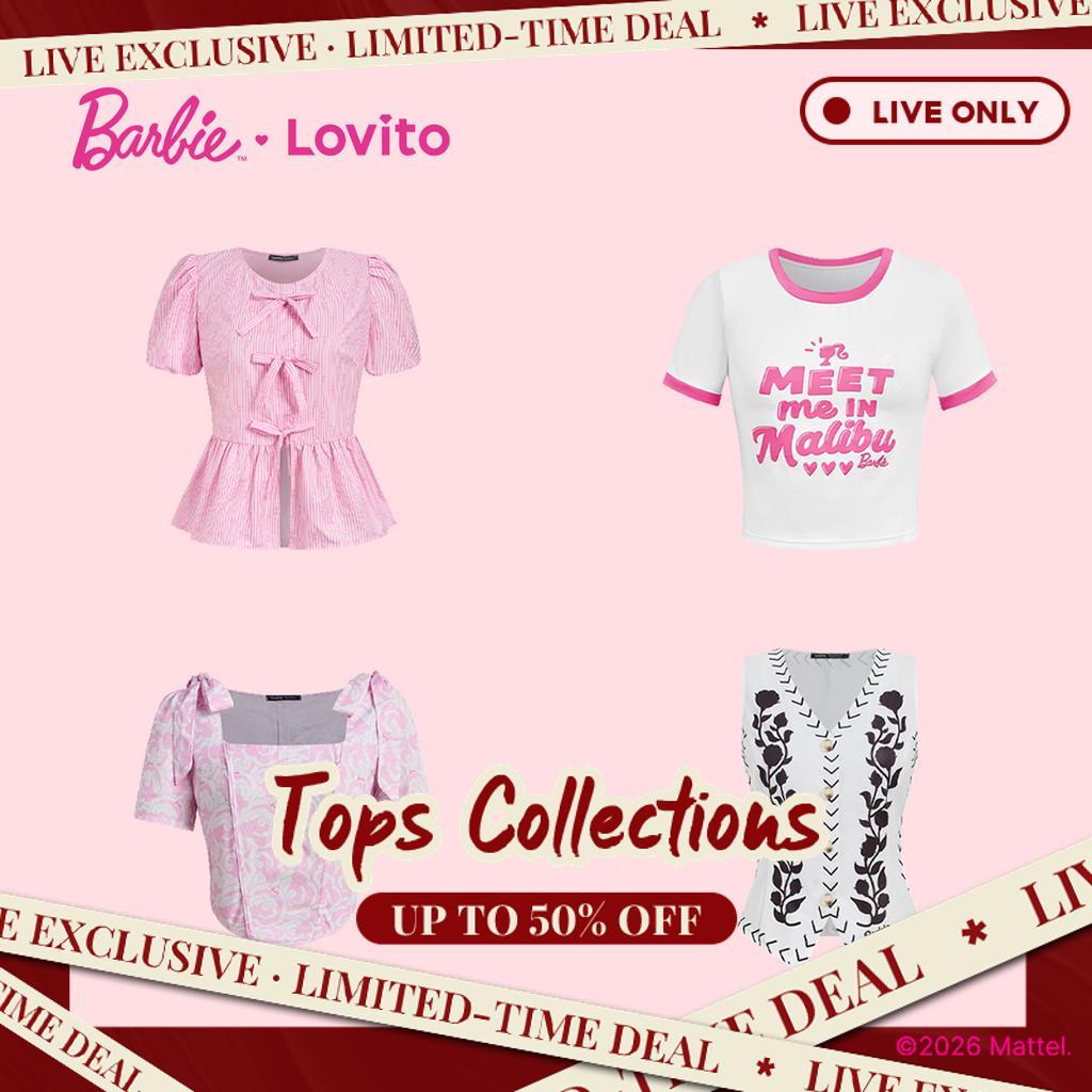Barbie™ X Lovito Blusa Feminina Casual Promoção Especial Primavera/Verão