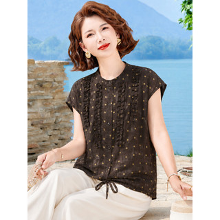 Novo estilo mãe usar bolinhas plissadas em torno do pescoço camisa de manga curta feminina verão moda All-Match camiseta
