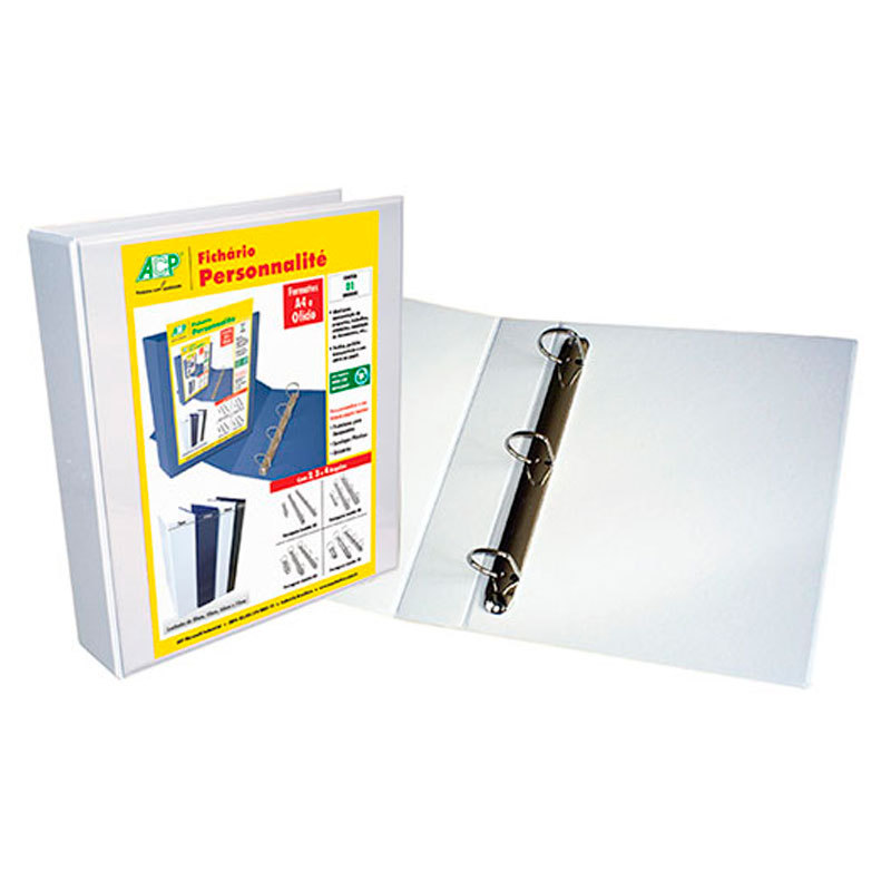 Fichário revestido com cristal oficio branco 75mm 3750BR com 3 argolas ACP