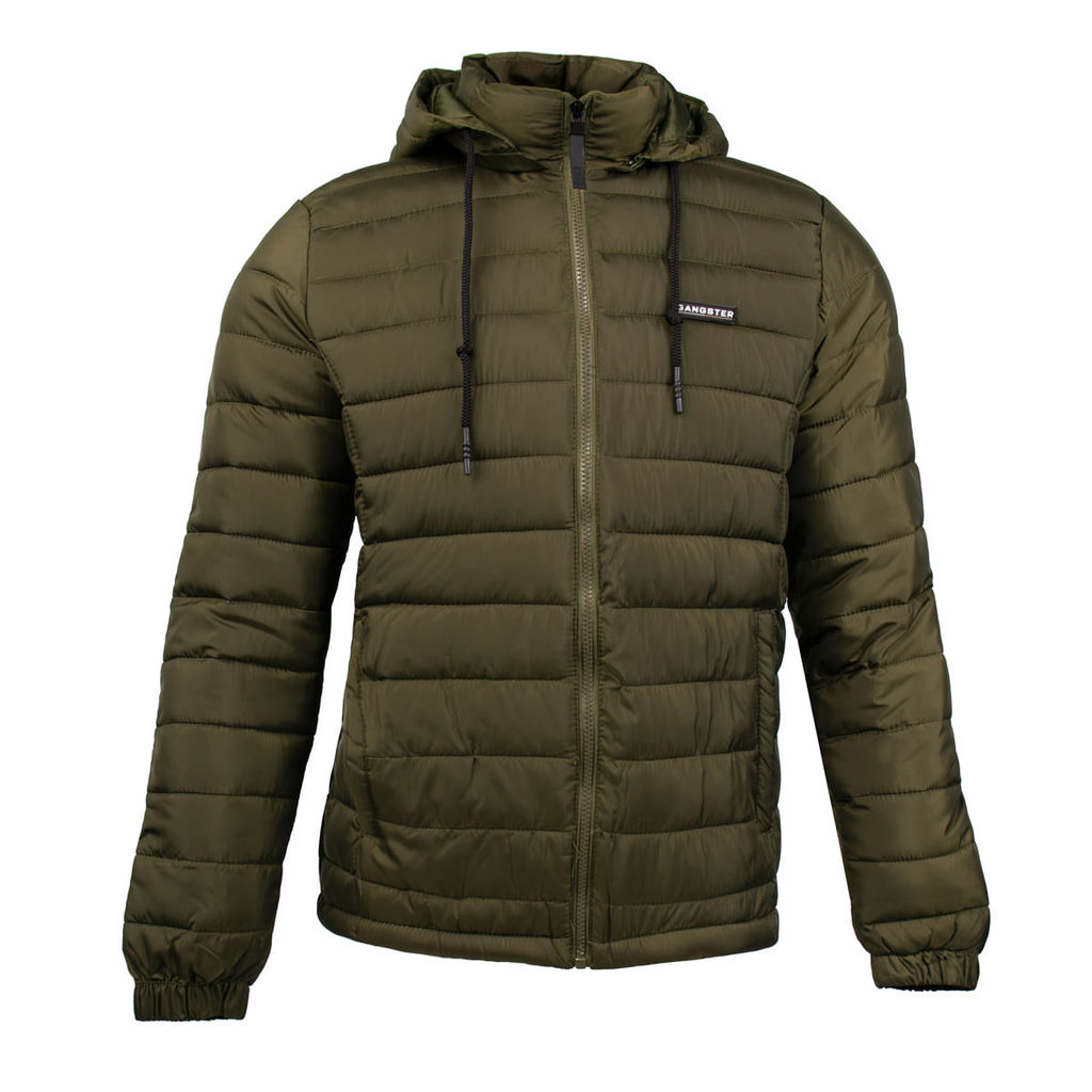 Jaqueta Masculina Gangster Puffer Capuz Removível Verde Militar