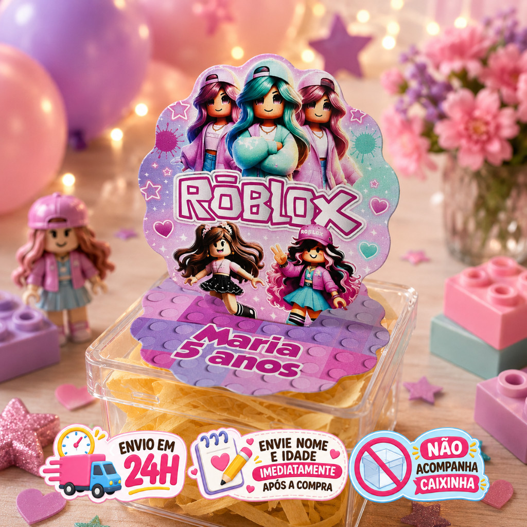 Aplique em Pé 3D Roblox Menina Personalizado Lembrancinha Festa Infantil Kit 10 a 50 unidades