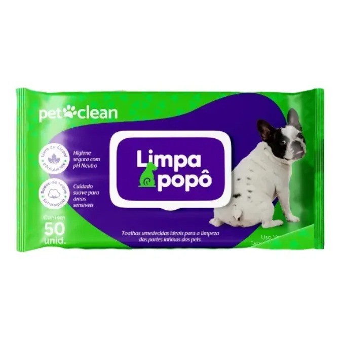 Toalhas Umedecidas Limpa Popo P/ Gatos e Cães Pet Clean 50un