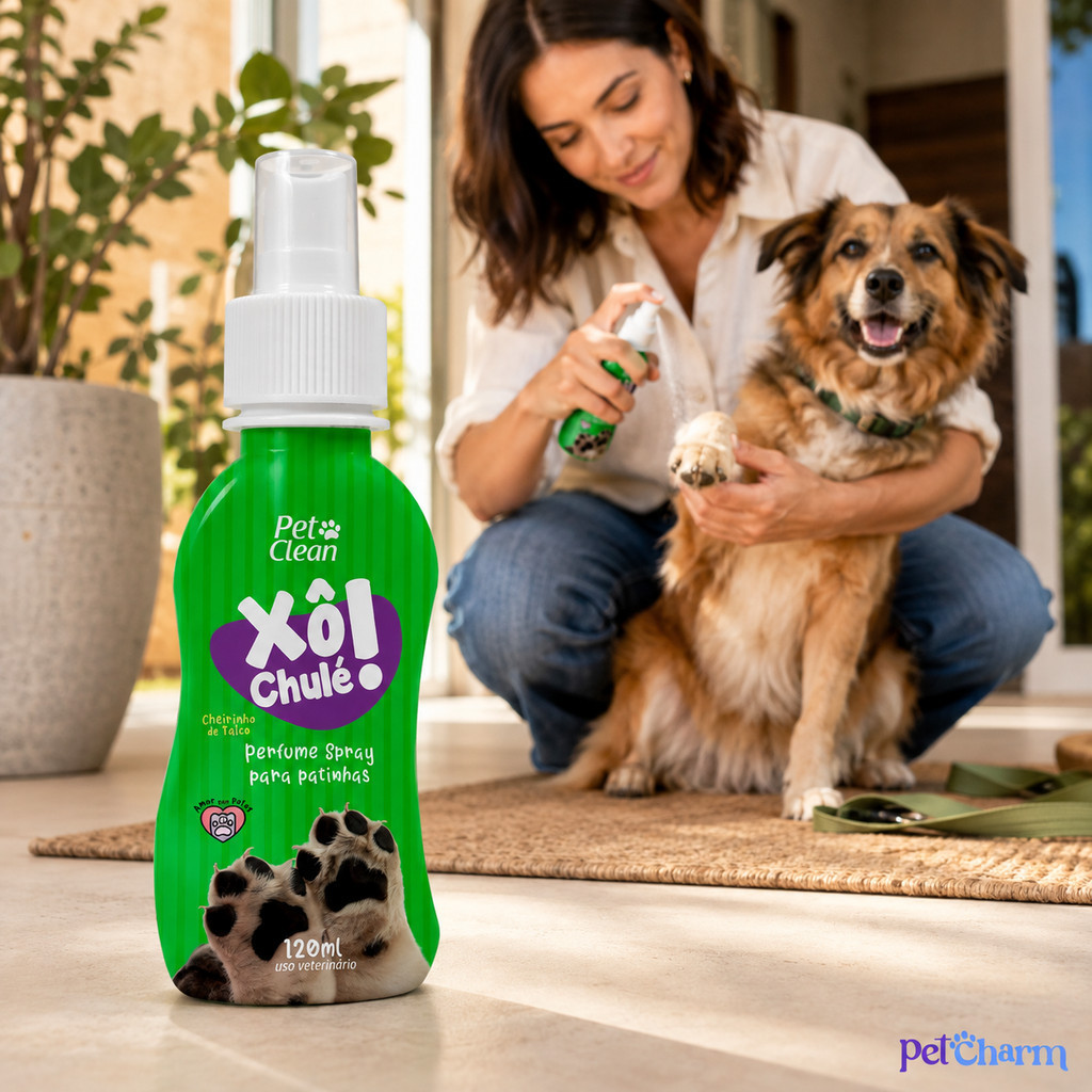 Perfume Spray Xô Chulé Pet Clean 120ml para Cães e Gatos Patinhas Cheirinho de Talco · foto 2