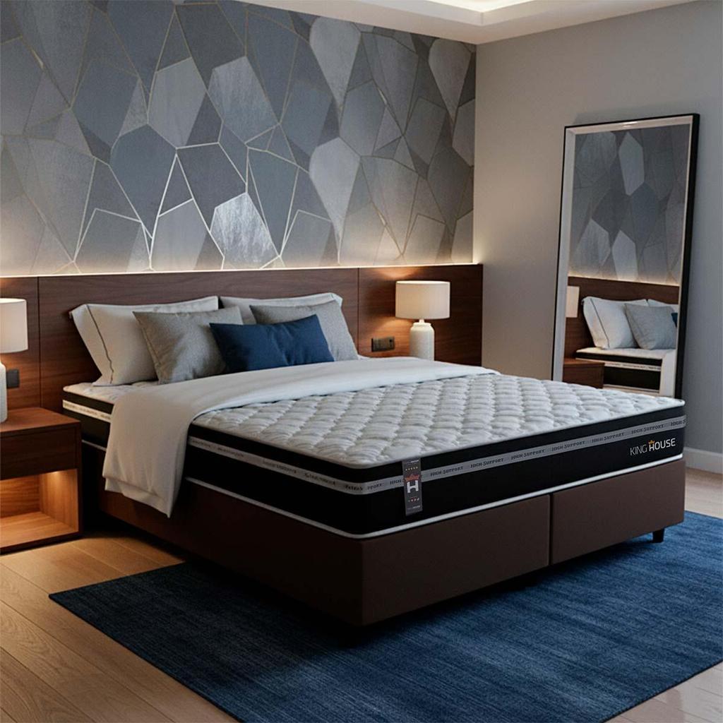 Conjunto Cama Box c/ Molas Ensacadas Durham Preto King 193x203x60