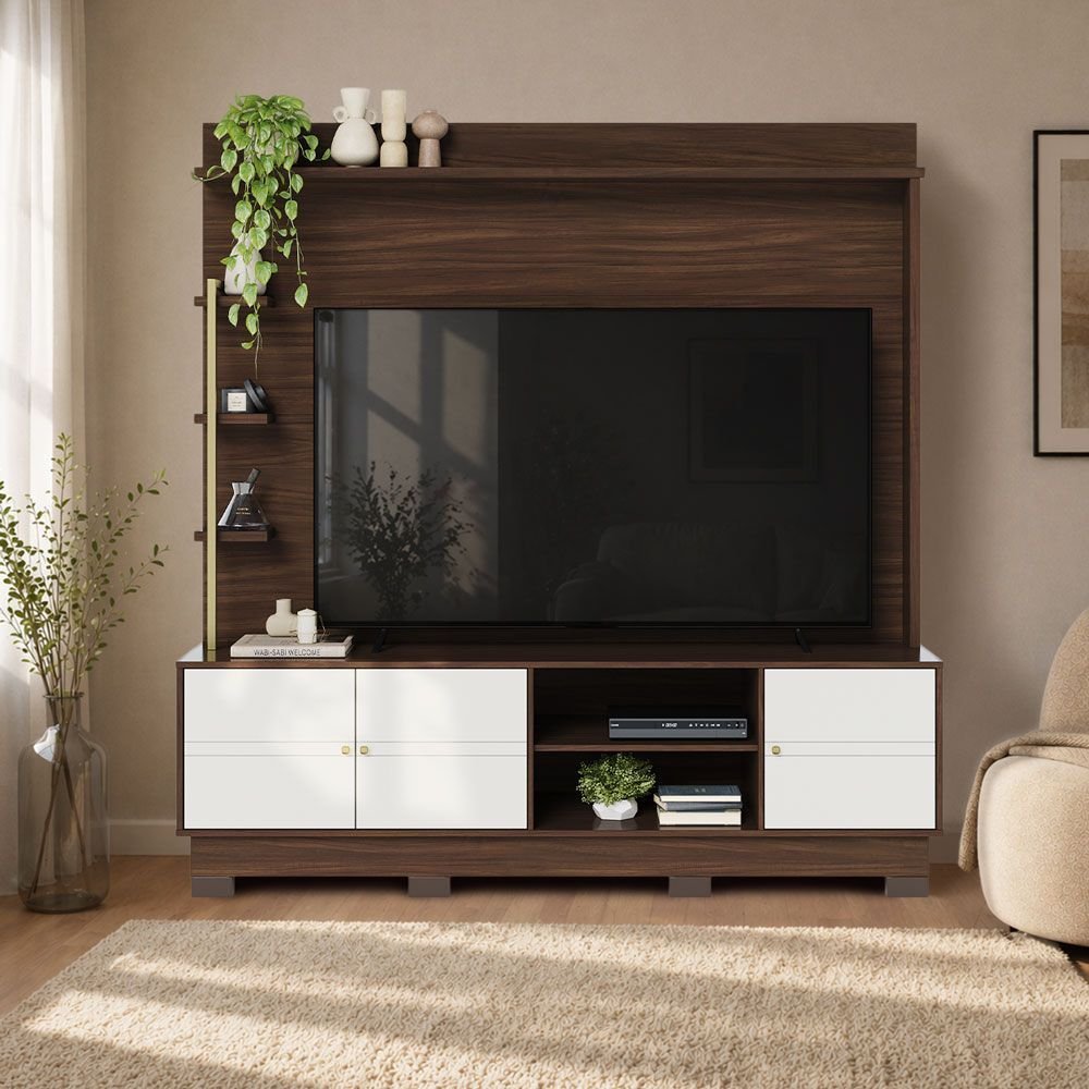 Estante para TV e Home Theater até 70 Polegadas 180CMX186,5cm 3 Portas Paraná Nogueira Real/Off White Matte