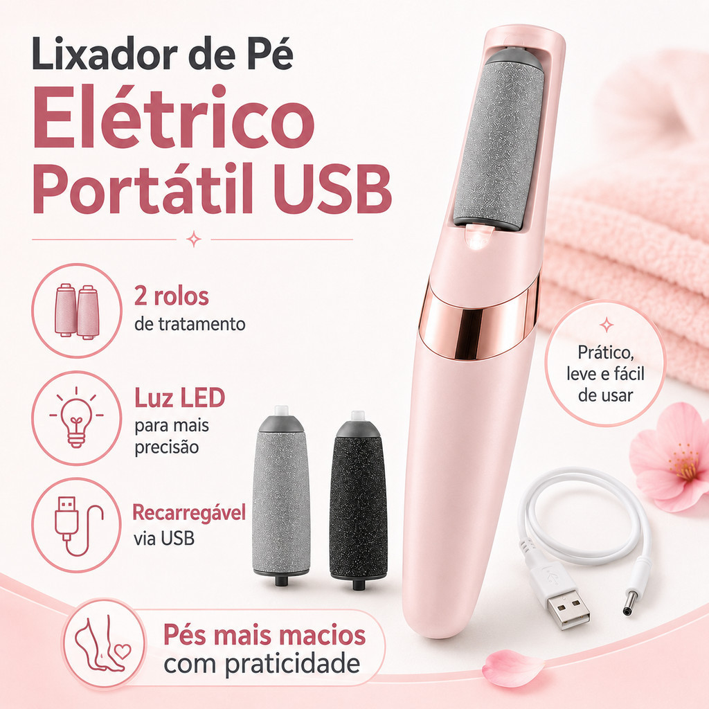Lixa Lixadeira Elétrica De Pé Calcanhar Recarregável Removedor Calos Esfoliador Pele Morta Gira 360° Conveniente
