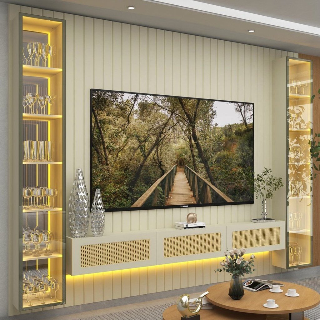 Estante para TV e Home Theater Ripado para TV até 84" com LED 322cm x 250cm 100% MDF Majestade/Nativ