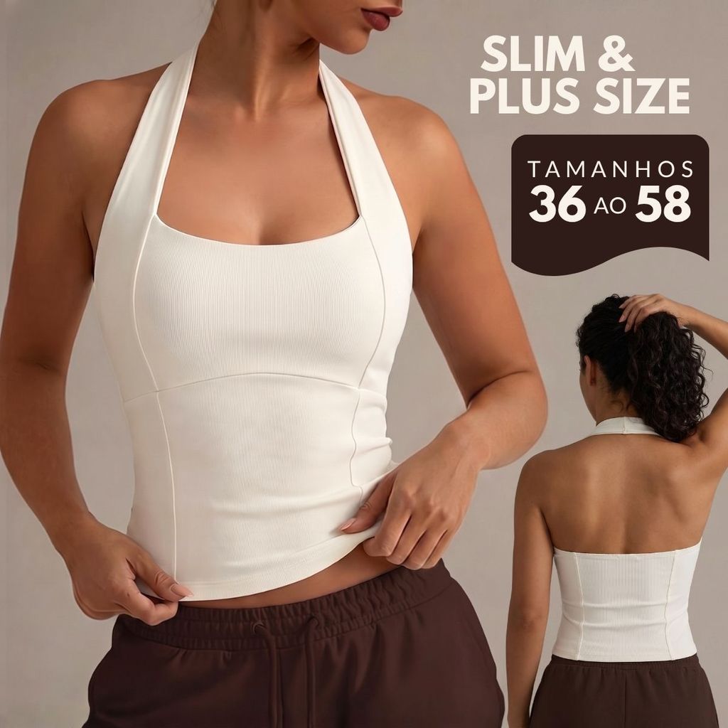 Blusa Feminina Estilosa Tendência Branca Regata Halter Vintage Plus Size Frente Unica Tamanho 36 A 58