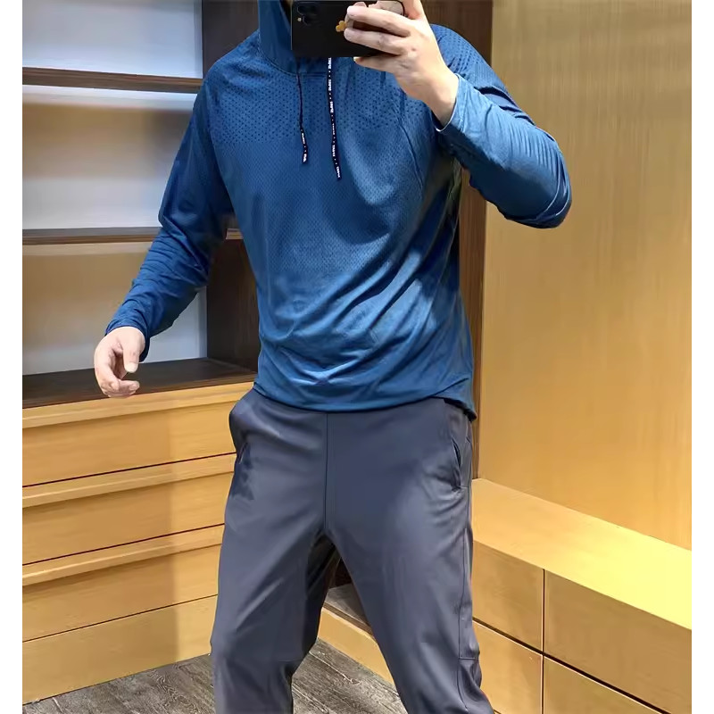Comércio exterior pedido Original alta elástica de secagem rápida esportes lazer impresso com capuz camiseta de manga co
