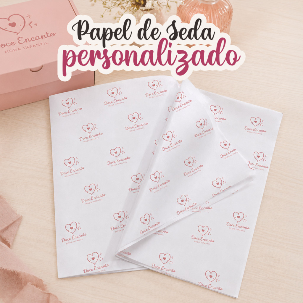 25 folhas de Papel Seda Personalizado com sua Logo - Para embrulhos fofos
