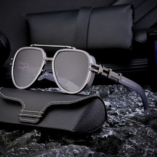 Óculos de Sol Polarizados Quadrados Grandes para Homens, Lentes Estilo Steampunk, Armação de Metal Oval LWKB QMPV
