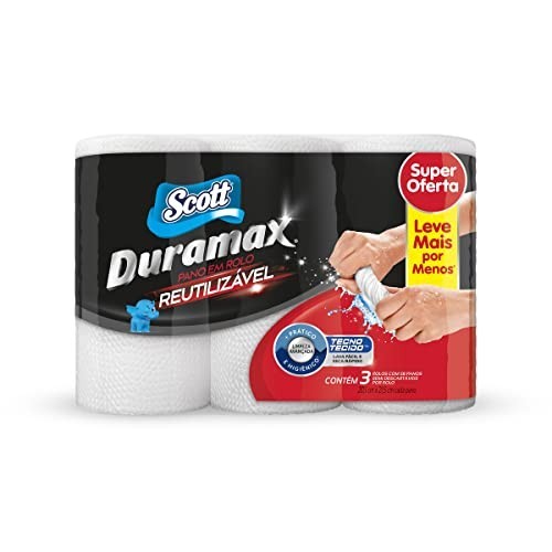 Pano Reutilizavel Multiuso Branco Duramax Scott - 3 Rolos