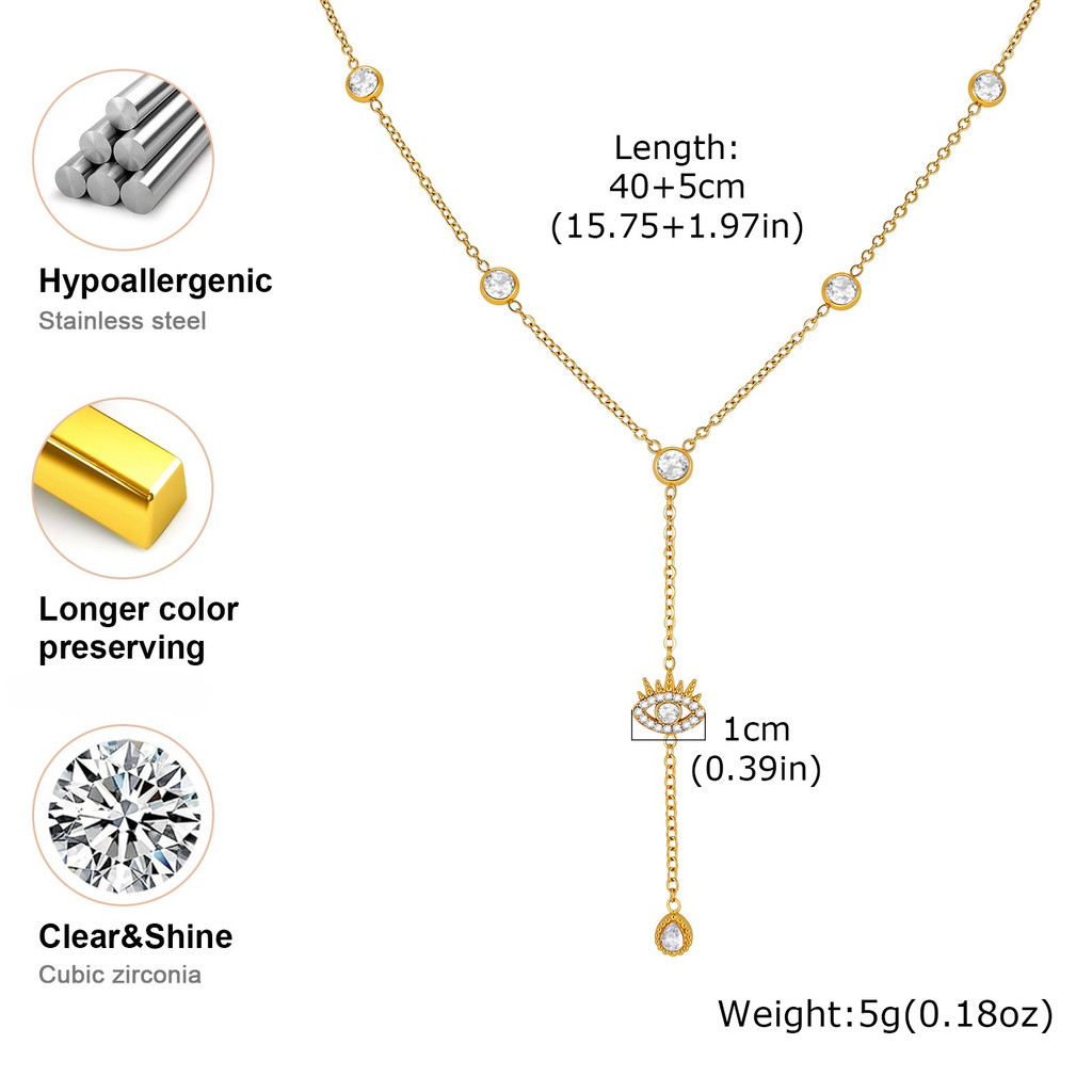 Vnox Zircon Evil Eye Colar Para Mulheres De Aço Inoxidável Em Forma De Y Pingente Ouro Todos Os Dias Moda Jóias Presente · foto 2