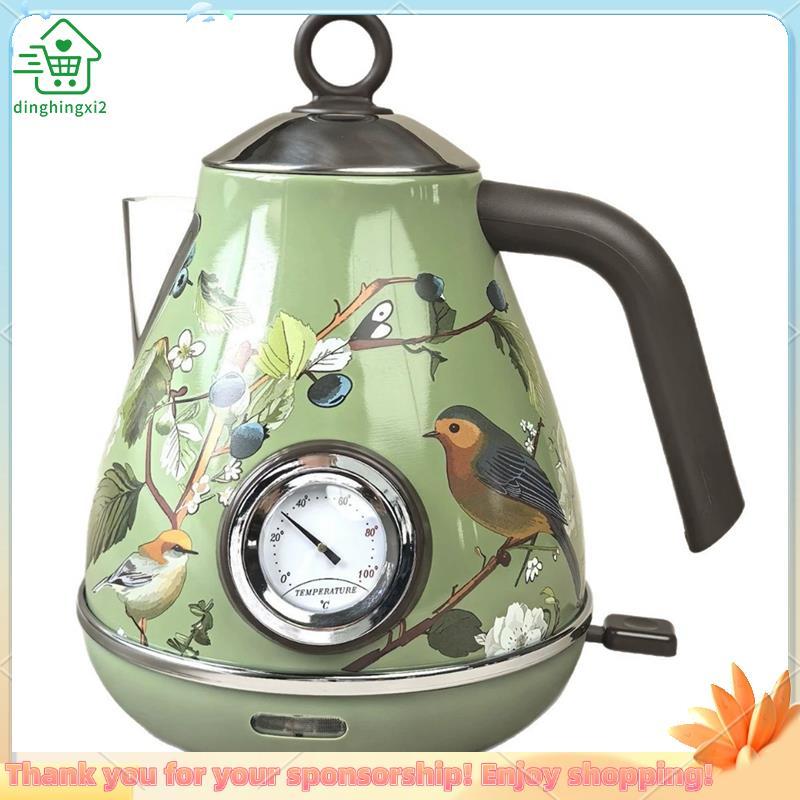 Plugue Da Ue 1.7L Chaleira Elétrica Retro 1850W Desligamento Automático Decalques Artesanais 304 Bule De Aço Inoxidável 