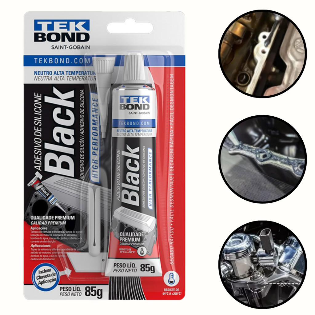 Adesivo De Silicone Neutro Alta Performance Alta Temperatura Oximico Tekbond Preto Black 85G
