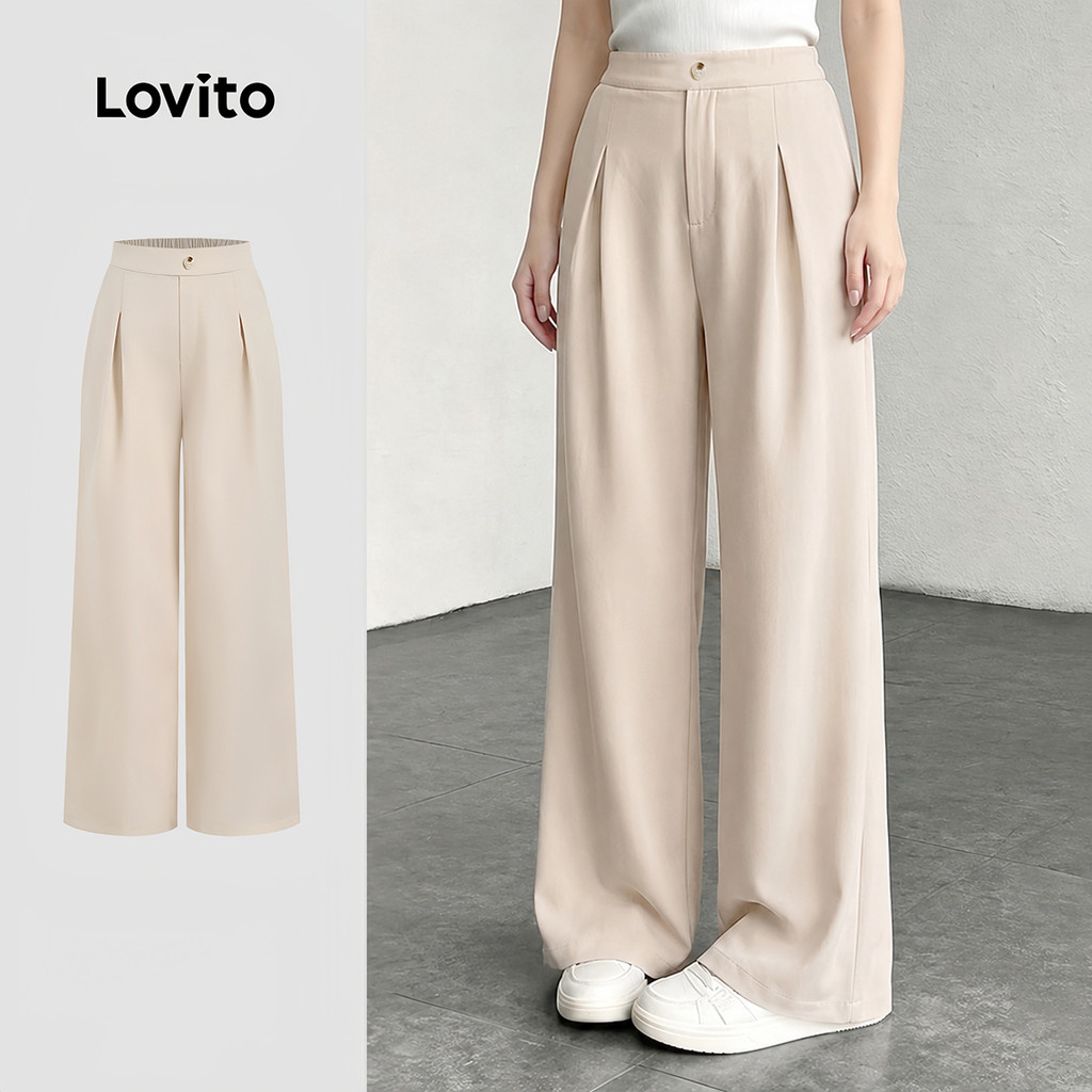 Lovito Calças Casuais com Zíper Primavera/verão Calças de Cor Caqui Claro para mulheres L198ED062