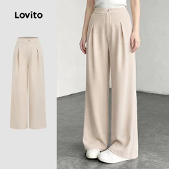 Lovito Calças Casuais com Zíper Primavera/verão Calças de Cor Caqui Claro para mulheres L198ED062