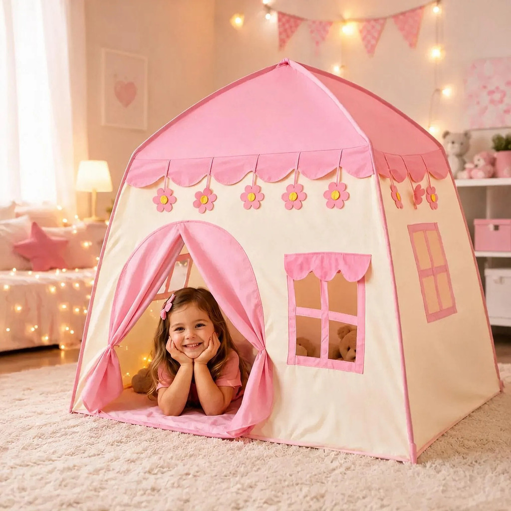 Imagem Barraca Tenda Cabana Menina Infantil Dobrável Menor Preço Rosa Flor