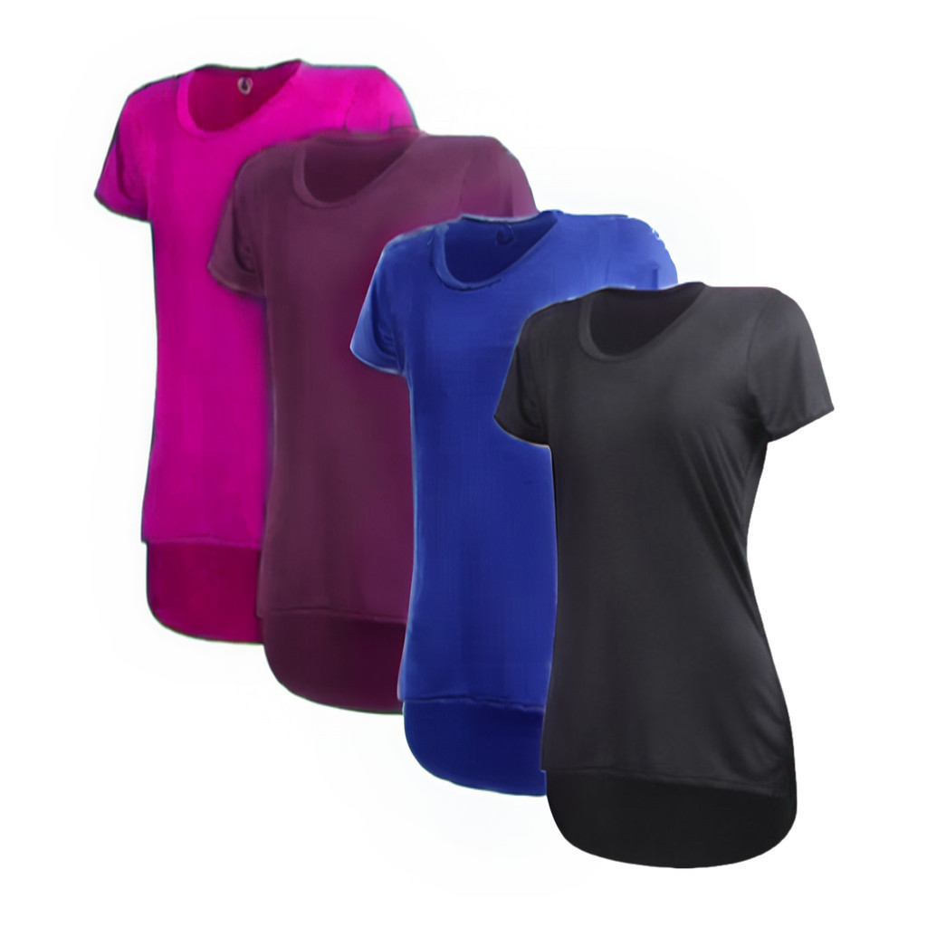 Kit 4 Camisetas Femininas Dry Fit Proteção UV Tapa Bumbum Academia Treino Corrida Poliéster