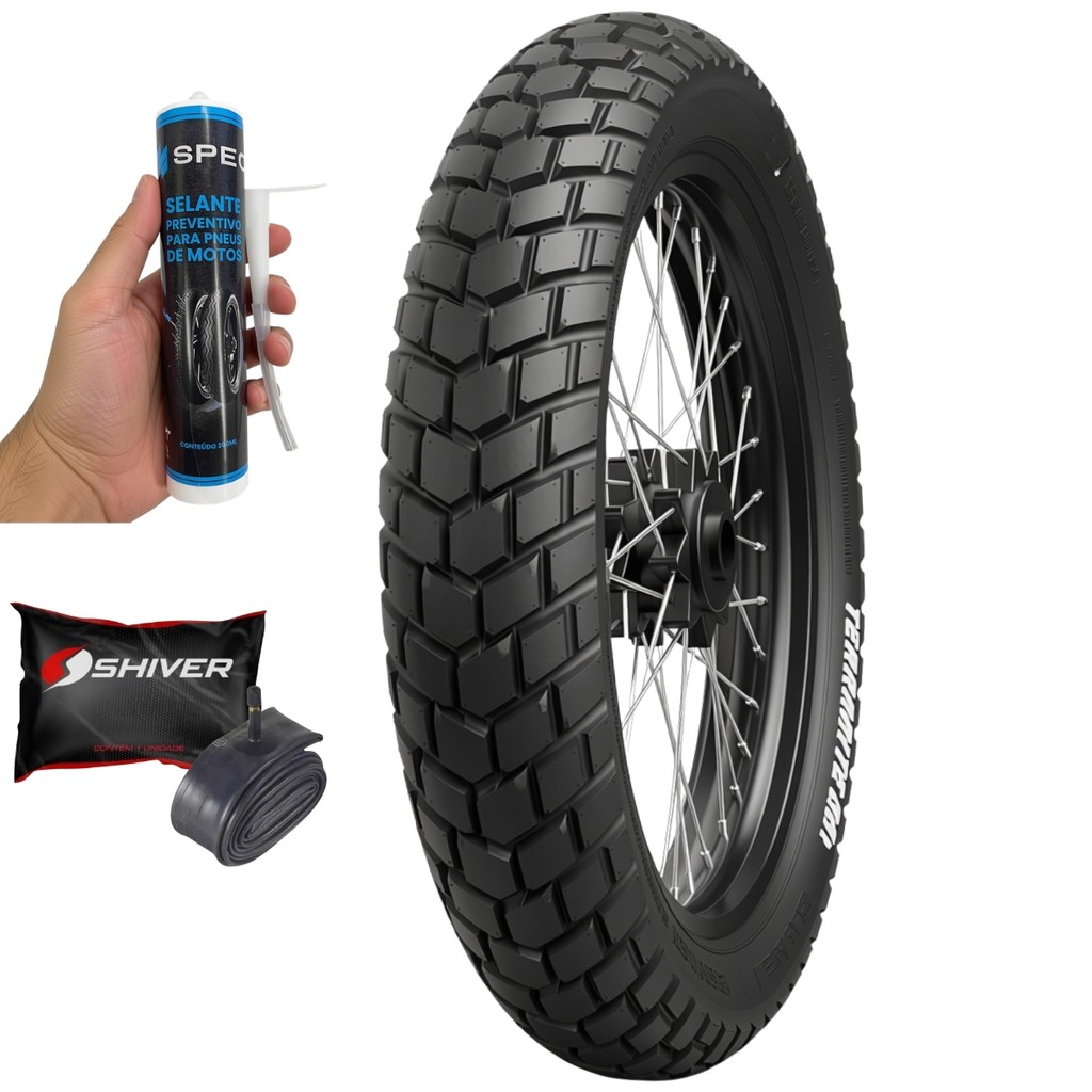 Kit Pneu Dianteiro 90/90-19 Eurogrip Terrabite + Selante Antifuro + Câmara Ar Bros 160 Xre 190 Crosser SHI 175 Bros 150