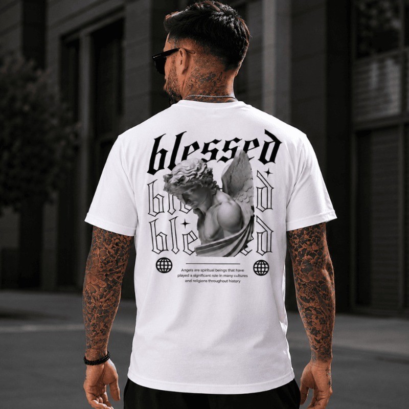 Camiseta Masculina Estampada Anjo Blessed - Algodão Premium Rua Estilosa Moda Masculina